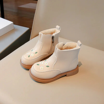 Ziemas apavi meitenēm Sniega zābaki Modes izšuvumi Plīša silti Bērnu īsi zābaki Neslīdoši kokvilnas apavi meitenēm