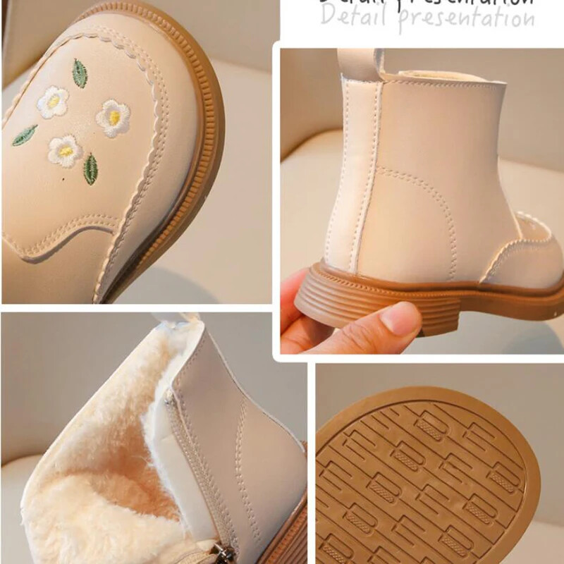 Ziemas apavi meitenēm Sniega zābaki Modes izšuvumi Plīša silti Bērnu īsi zābaki Neslīdoši kokvilnas apavi meitenēm