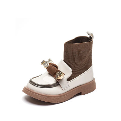 2024. gada pavasaris, rudens, jauni, adīti bērnu īsi zābaki, moderns bantītis, sieviešu bērnu apavi ar augstu augšdaļu, vairumtirdzniecība