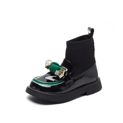 2024. gada pavasaris, rudens, jauni, adīti bērnu īsi zābaki, moderns bantītis, sieviešu bērnu apavi ar augstu augšdaļu, vairumtirdzniecība