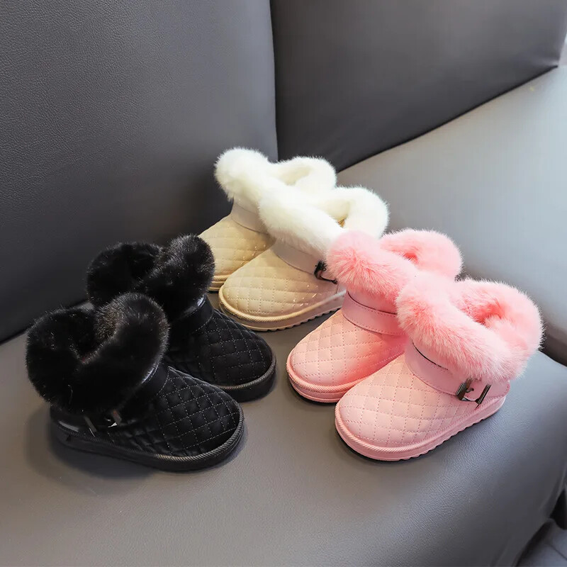 Ar ādu apvilkti bērnu sniega zābaki pret slīdēšanu biezi kokvilnas zābaki Īsi zābaki bērnu kokvilnas apavi Bērnu apavi meitenei Winer apavi