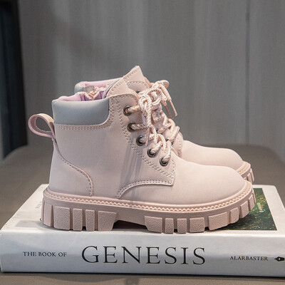 Fashion Boy Κοντές μπότες για κορίτσια Αντιολισθητικές μπότες βρετανικού στυλ Παιδικό σχέδιο με φερμουάρ στο πλάι Μονές μπότες Δερμάτινες μπότες Αντιολισθητικές