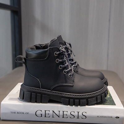 Fashion Boy Κοντές μπότες για κορίτσια Αντιολισθητικές μπότες βρετανικού στυλ Παιδικό σχέδιο με φερμουάρ στο πλάι Μονές μπότες Δερμάτινες μπότες Αντιολισθητικές