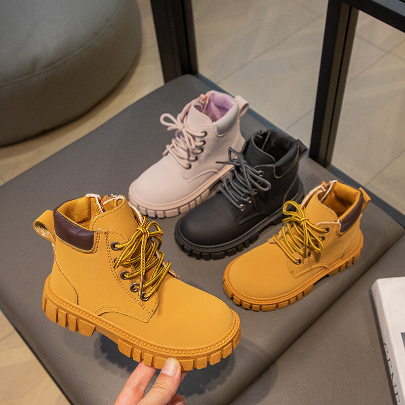 Fashion Boy Κοντές μπότες για κορίτσια Αντιολισθητικές μπότες βρετανικού στυλ Παιδικό σχέδιο με φερμουάρ στο πλάι Μονές μπότες Δερμάτινες μπότες Αντιολισθητικές