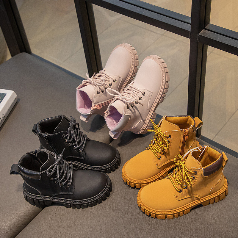 Fashion Boy Κοντές μπότες για κορίτσια Αντιολισθητικές μπότες βρετανικού στυλ Παιδικό σχέδιο με φερμουάρ στο πλάι Μονές μπότες Δερμάτινες μπότες Αντιολισθητικές