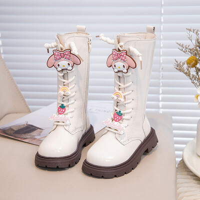 Cizme lungi din piele pentru fete Cizme înalte Kuromi cu desene animate pentru copii Cizme înalte cu talpă moale pentru copii Ghete prințese de modă pentru copii, groasă, caldă, blană de pluș, iarnă