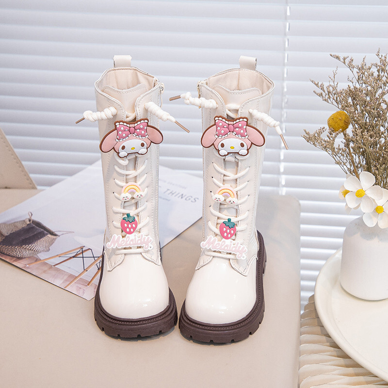 Cizme lungi din piele pentru fete Cizme înalte Kuromi cu desene animate pentru copii Cizme înalte cu talpă moale pentru copii Ghete prințese de modă pentru copii, groasă, caldă, blană de pluș, iarnă