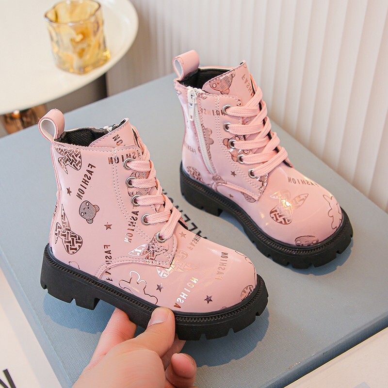 Rudens/ziemas ZIP Mode, mīļi, sirsnīgi mazuļi, meiteņu rozā, silti, kvadrātveida papēži, ikdienas ērti, jauki zābaki, 21-30 izmērs mazuļu apavi