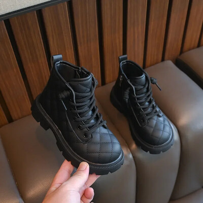 Παιδικές μπότες για κορίτσια 2024 Φθινόπωρο Νέα Μόδα Μπότες Αστραγάλου με μαλακή σόλα άνετη σόλα Παπούτσια Princess με στρογγυλά δάχτυλα Μαύρα παιδικά κοντό μποτάκι Ботинки