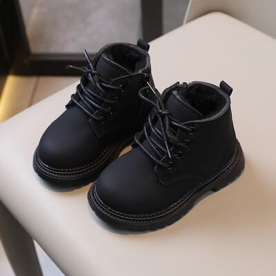 Plus Velvet ζεστά κοντά μποτάκια για αγόρια για κορίτσια All-match Φθινοπωρινό αντιολισθητικό Άνετο σχέδιο με απλό πλαϊνό φερμουάρ Χειμερινή μόδα