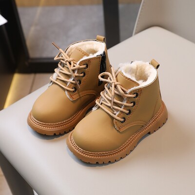 Plus Velvet ζεστά κοντά μποτάκια για αγόρια για κορίτσια All-match Φθινοπωρινό αντιολισθητικό Άνετο σχέδιο με απλό πλαϊνό φερμουάρ Χειμερινή μόδα