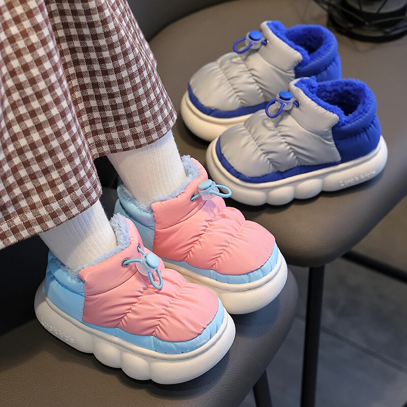 Naujos žieminės vandeniui atsparios medvilninės šlepetės vaikiškas animacinis filmas Neslystantis minkštas padas Vaikams berniukams mergaitėms kulno apvyniojimas šilti pliušiniai aukšti namų batai