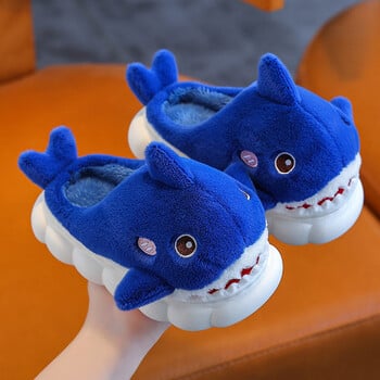 Νέα Χειμερινά Χαριτωμένα Cartoon Shark Fluffy Slippers Παιδικά Αντιολισθητικά Mule για Παιδιά Κορίτσια Αγόρια Βρεφικά ζεστά Βαμβακερά παπούτσια εσωτερικού χώρου