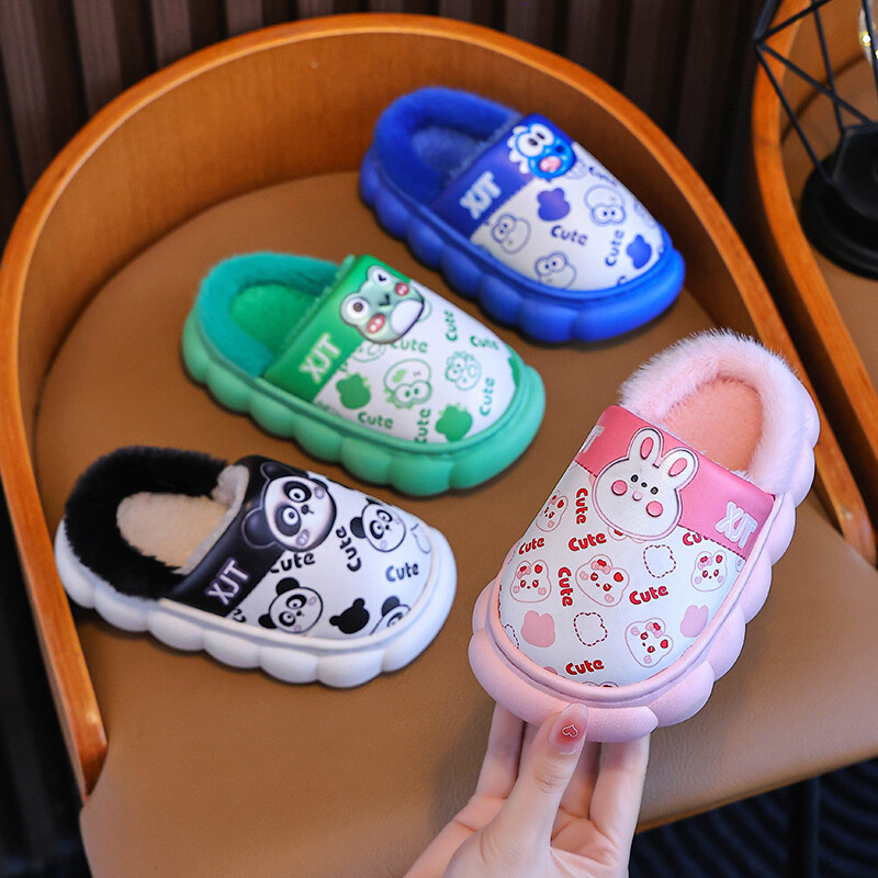 Iarna Impermeabil Iepure Drăguț Urs Călduț Interior Catâr Moale Anti-alunecare Papuci Pufosi Pentru Copii Băieți Fete Copii Casa Pantofi din bumbac