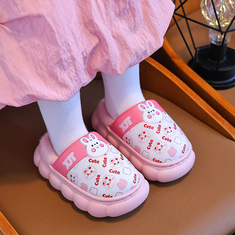 Iarna Impermeabil Iepure Drăguț Urs Călduț Interior Catâr Moale Anti-alunecare Papuci Pufosi Pentru Copii Băieți Fete Copii Casa Pantofi din bumbac