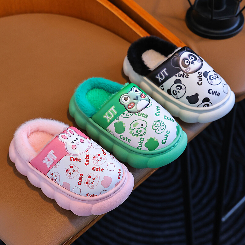 Iarna Impermeabil Iepure Drăguț Urs Călduț Interior Catâr Moale Anti-alunecare Papuci Pufosi Pentru Copii Băieți Fete Copii Casa Pantofi din bumbac