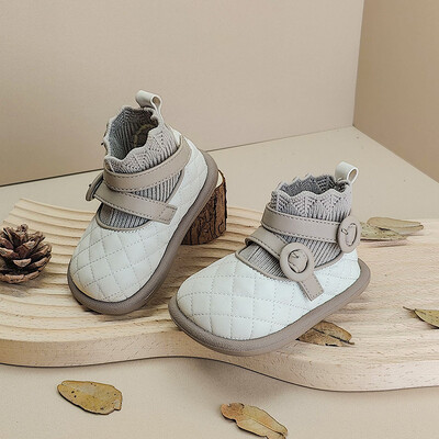 Υψηλής ποιότητας Υψηλής ποιότητας παιδικά παιδικά παπούτσια για κορίτσια Princess δερμάτινες μπότες από μικροΐνες Φθινοπωρινές πλεκτές κάλτσες slip-on ankle boots