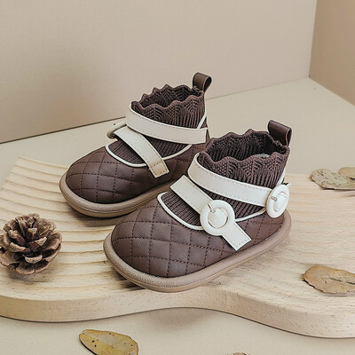 Υψηλής ποιότητας Υψηλής ποιότητας παιδικά παιδικά παπούτσια για κορίτσια Princess δερμάτινες μπότες από μικροΐνες Φθινοπωρινές πλεκτές κάλτσες slip-on ankle boots