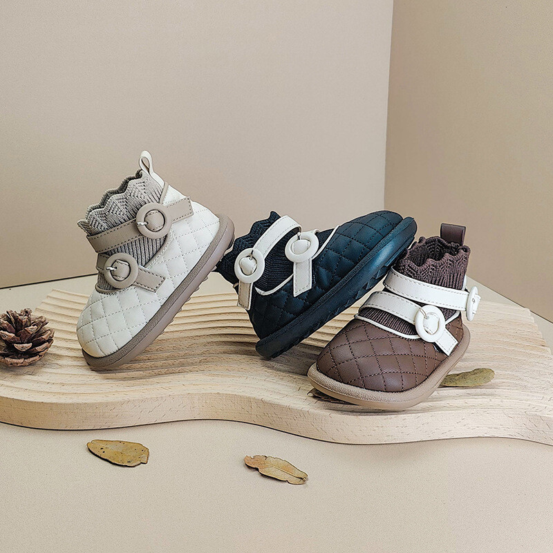 Υψηλής ποιότητας Υψηλής ποιότητας παιδικά παιδικά παπούτσια για κορίτσια Princess δερμάτινες μπότες από μικροΐνες Φθινοπωρινές πλεκτές κάλτσες slip-on ankle boots