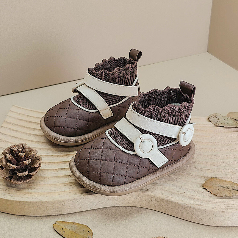 Υψηλής ποιότητας Υψηλής ποιότητας παιδικά παιδικά παπούτσια για κορίτσια Princess δερμάτινες μπότες από μικροΐνες Φθινοπωρινές πλεκτές κάλτσες slip-on ankle boots