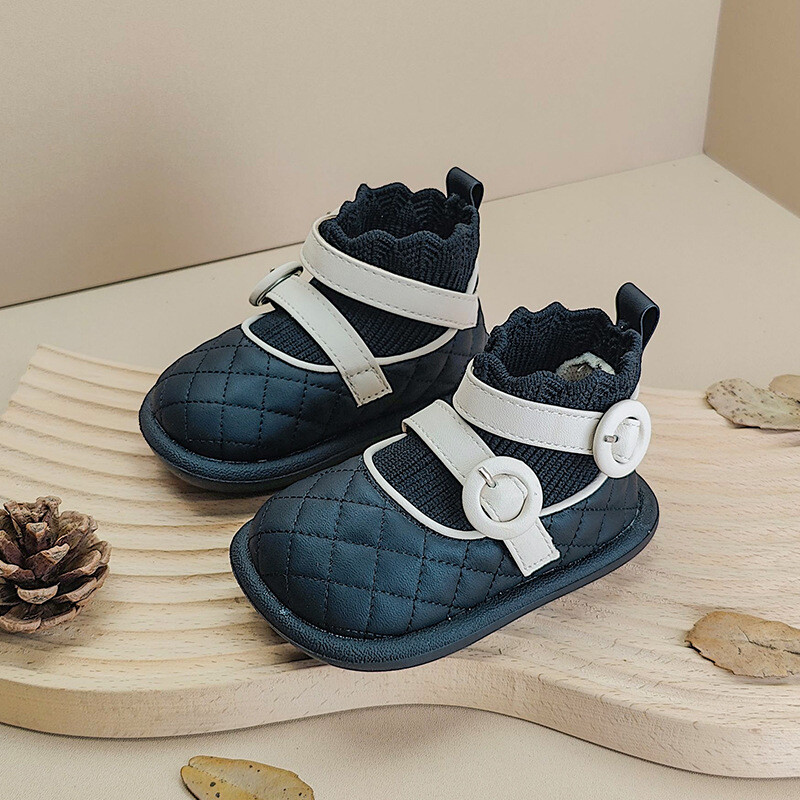 Υψηλής ποιότητας Υψηλής ποιότητας παιδικά παιδικά παπούτσια για κορίτσια Princess δερμάτινες μπότες από μικροΐνες Φθινοπωρινές πλεκτές κάλτσες slip-on ankle boots