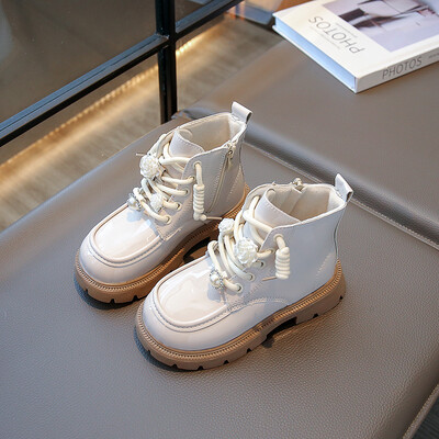 Meiteņu modes zābaki 2024. gada smilškrāsas polsterēti ziedi, plakani meiteņu kokvilnas apavi Rudens, ziema, melni, neslīdoši, īsi bērnu zābaki