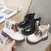 2024 Φθινόπωρο Χειμώνας Νέα παιδικά κοντές μπότες για αγόρια κορίτσια Επώνυμα παπούτσια PU Δερμάτινα παιδικά μποτάκια Μόδα Flat παιδικά παπούτσια για χιόνι