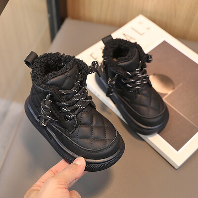 Nauji žieminiai sniego batai mergaitėms 2024 m. madingi PU odos pliušiniai šilti medvilniniai batai Aksominė minkšta avalynė vaikams Neslystantys batai