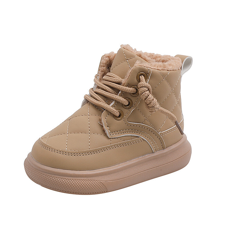 Nauji žieminiai sniego batai mergaitėms 2024 m. madingi PU odos pliušiniai šilti medvilniniai batai Aksominė minkšta avalynė vaikams Neslystantys batai