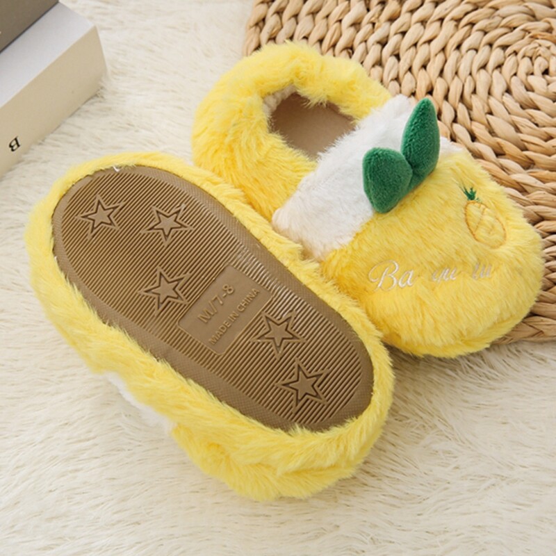 Παντόφλες για νήπια για κορίτσια για αγόρι Χειμερινά μωρά μωρά βελούδινα ζεστά κίτρινα ανανάς μαλακή σόλα από καουτσούκ Παιδικά παπούτσια για το σπίτι Παπούτσια εσωτερικού χώρου