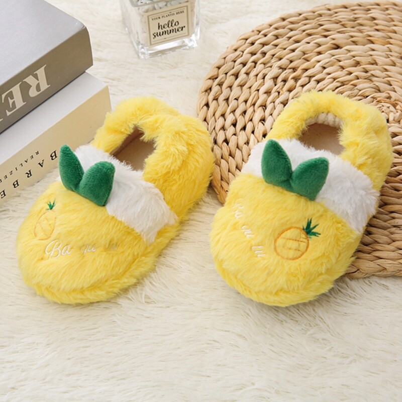 Παντόφλες για νήπια για κορίτσια για αγόρι Χειμερινά μωρά μωρά βελούδινα ζεστά κίτρινα ανανάς μαλακή σόλα από καουτσούκ Παιδικά παπούτσια για το σπίτι Παπούτσια εσωτερικού χώρου