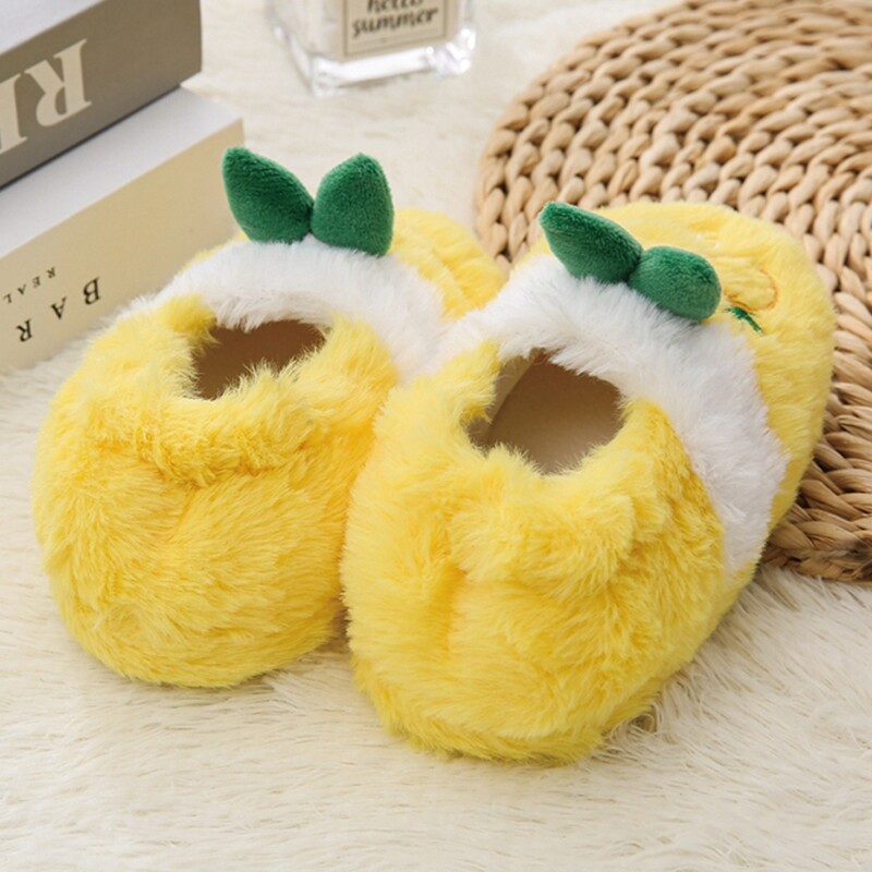 Παντόφλες για νήπια για κορίτσια για αγόρι Χειμερινά μωρά μωρά βελούδινα ζεστά κίτρινα ανανάς μαλακή σόλα από καουτσούκ Παιδικά παπούτσια για το σπίτι Παπούτσια εσωτερικού χώρου