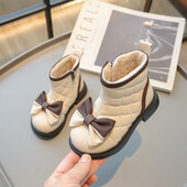 Jauni ziemas apavi meitenēm puszābaki, tauriņš rombveida režģa zābaciņi Princeses jaukas sniega kurpes bērniem pu ādas kleitas kurpes