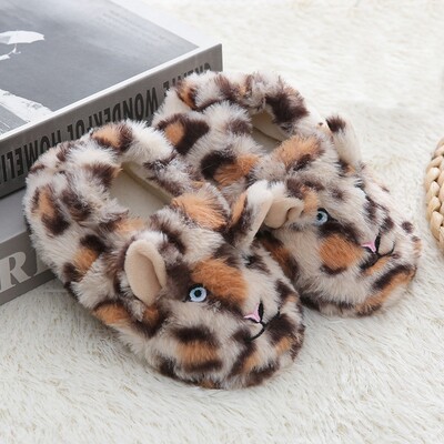 Tipegő fiú papucs télre Babacipők Plüss meleg rajzfilm Leopárd gumitalp Gyerek Otthoni Cipők Gyerekek Házi Beltéri lábbelik