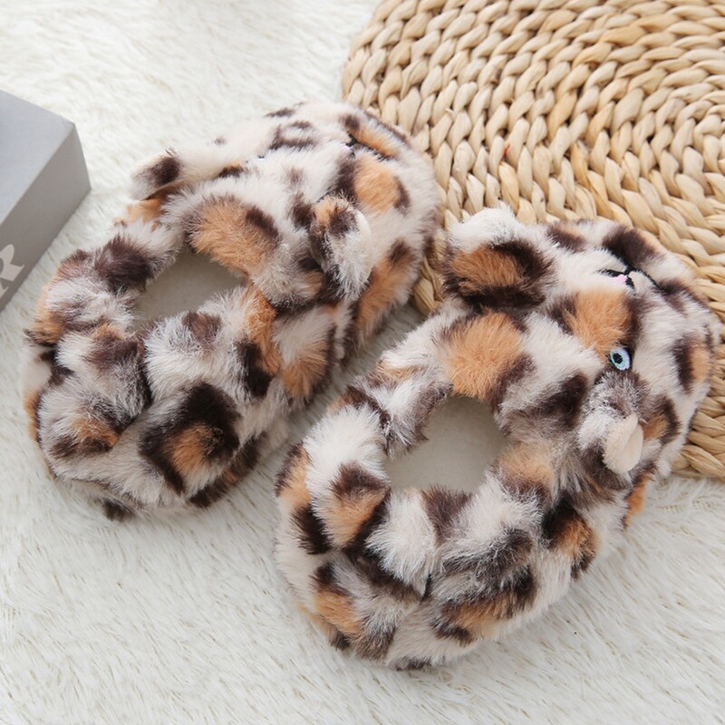 Tipegő fiú papucs télre Babacipők Plüss meleg rajzfilm Leopárd gumitalp Gyerek Otthoni Cipők Gyerekek Házi Beltéri lábbelik