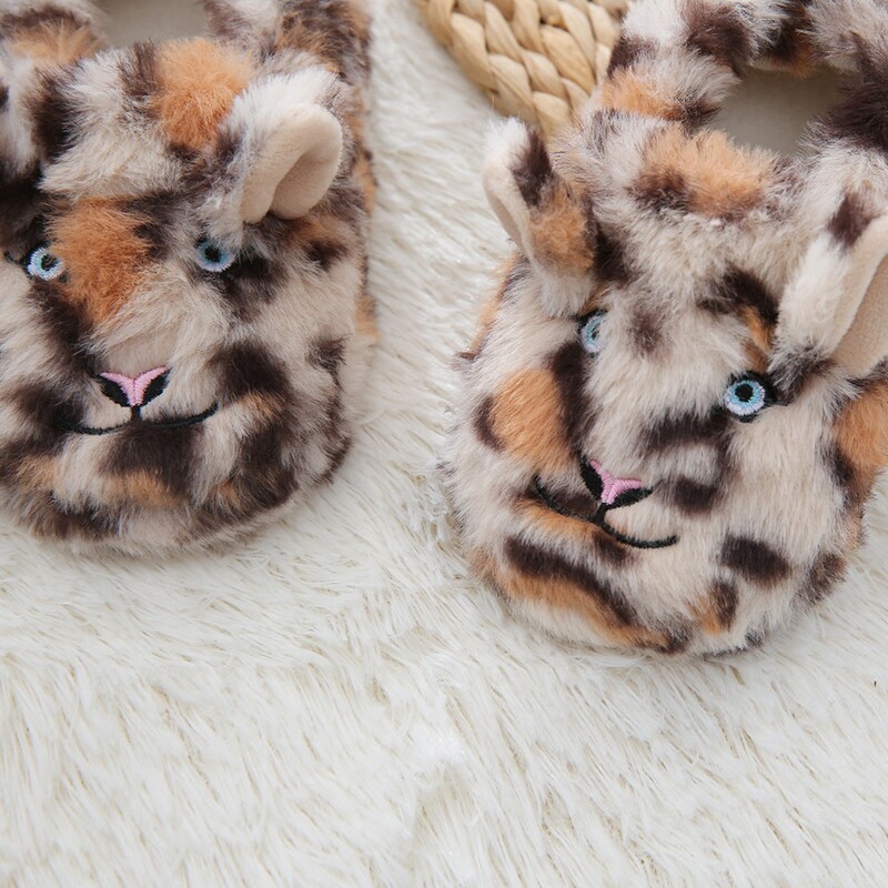 Tipegő fiú papucs télre Babacipők Plüss meleg rajzfilm Leopárd gumitalp Gyerek Otthoni Cipők Gyerekek Házi Beltéri lábbelik