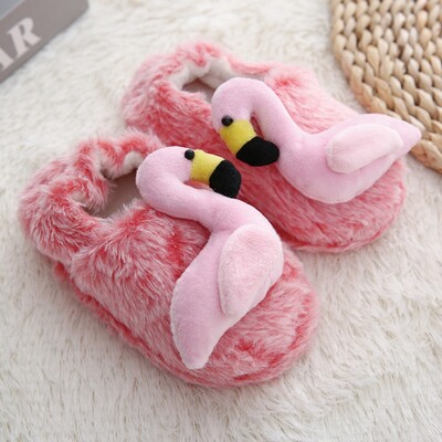 Toddler Meiteņu čības zēniem Ziemas Bērnu Loafers Plīša Siltas Karikatūra Flamingo Gumijas zole Bērnu Mājas Apavi Bērnu Telpu apavi