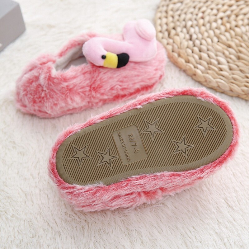Toddler Meiteņu čības zēniem Ziemas Bērnu Loafers Plīša Siltas Karikatūra Flamingo Gumijas zole Bērnu Mājas Apavi Bērnu Telpu apavi