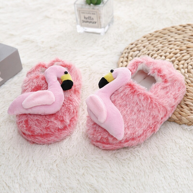 Toddler Meiteņu čības zēniem Ziemas Bērnu Loafers Plīša Siltas Karikatūra Flamingo Gumijas zole Bērnu Mājas Apavi Bērnu Telpu apavi