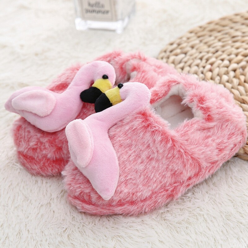 Toddler Meiteņu čības zēniem Ziemas Bērnu Loafers Plīša Siltas Karikatūra Flamingo Gumijas zole Bērnu Mājas Apavi Bērnu Telpu apavi