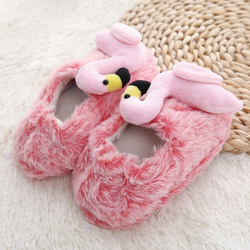 Toddler Meiteņu čības zēniem Ziemas Bērnu Loafers Plīša Siltas Karikatūra Flamingo Gumijas zole Bērnu Mājas Apavi Bērnu Telpu apavi