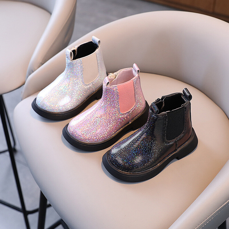 2023 Κοριτσίστικες μπότες Νέα φθινοπωρινή χειμερινή μόδα μποτάκια αστραγάλου βρετανικού στυλ Παιδικά καθημερινά παπούτσια Παγιέτες μοντέρνες βρεφικές κοντές μπότες