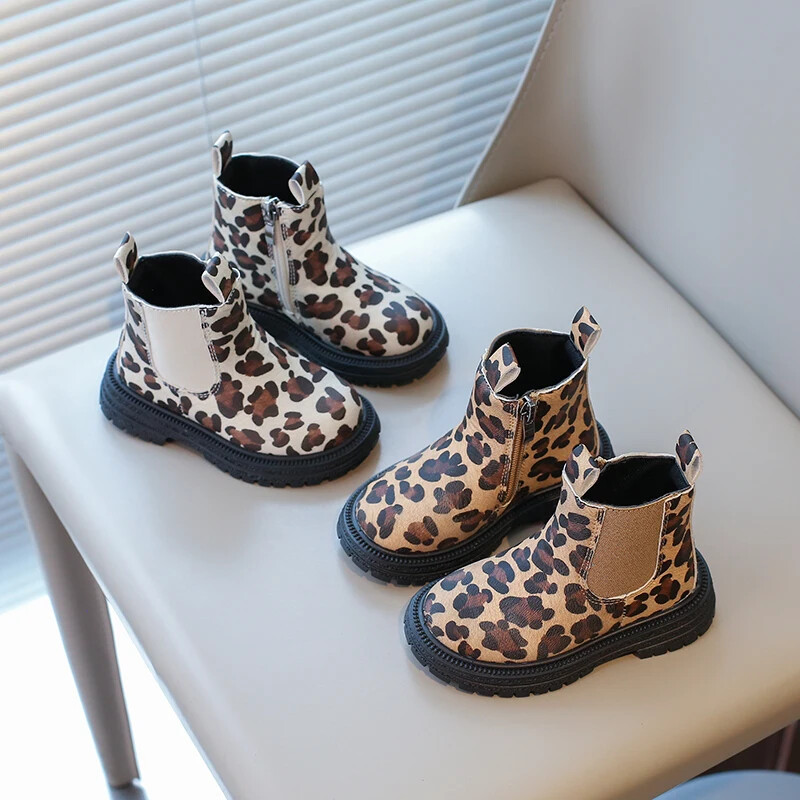 Μπότες για αγόρια Leopard Prints Classic Little Kids Μποτάκια Αστραγάλου Πλαϊνό φερμουάρ Μόδα Classic Unisex Κοριτσίστικα μπότες από καουτσούκ που αναπνέουν ζεστά