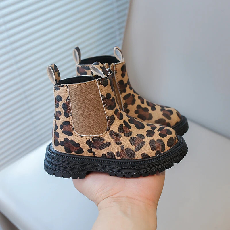 Μπότες για αγόρια Leopard Prints Classic Little Kids Μποτάκια Αστραγάλου Πλαϊνό φερμουάρ Μόδα Classic Unisex Κοριτσίστικα μπότες από καουτσούκ που αναπνέουν ζεστά