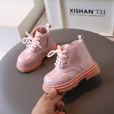 Bērnu ādas zābaki pret slīdēšanu, mīkstas zoles potītes zābaki ziemas apavi meitenēm Bērnu apavi meitenēm maziem bērnu zābaki Baby Girl Shoe Bota