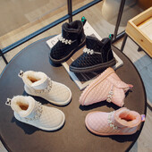 Bērnu meiteņu sniega zābaki 2022. g. Jauni, neslīdoši pērļu, bērnu modes, jauka princese, tīri ikdienas PU ūdensizturīgi ziemas jauni īsi zābaki