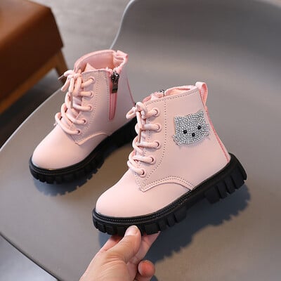 Φθινοπωρινή Παιδική Μόδα hello kitty Μπότες Rhinestone Cartoon Cat Baby Girls Ankle Boots Αντιολισθητικές Παιδικές Μπότες Ιππασίας Παπούτσια