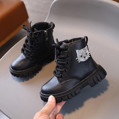 Őszi gyerekdivat hello kitty csizma strasszos rajzfilm macska baba lány bokacsizma csúszásmentes gyerek lovaglócsizma cipő