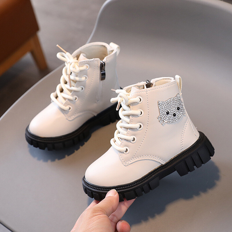 Őszi gyerekdivat hello kitty csizma strasszos rajzfilm macska baba lány bokacsizma csúszásmentes gyerek lovaglócsizma cipő