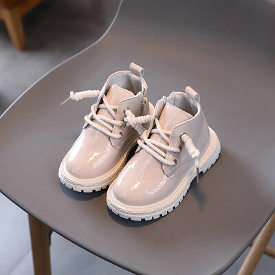 Zēniem Meitenēm Jaunas modes īsi Mārtiņa zābaki Bērnu Pretslīdes Šņorīti Toddler Bērnu Apavi Zēniem Mīksta zole Ikdienas PU ādas zābaki